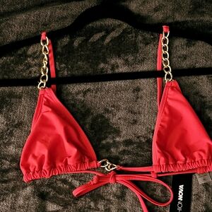Fashion Nova Red Bikini Top with Gold Chains